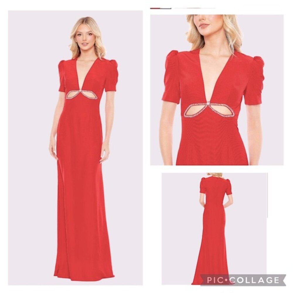 Mac Duggal 2630 NWT RED Cut Out Puff Sleeve Gown size 12